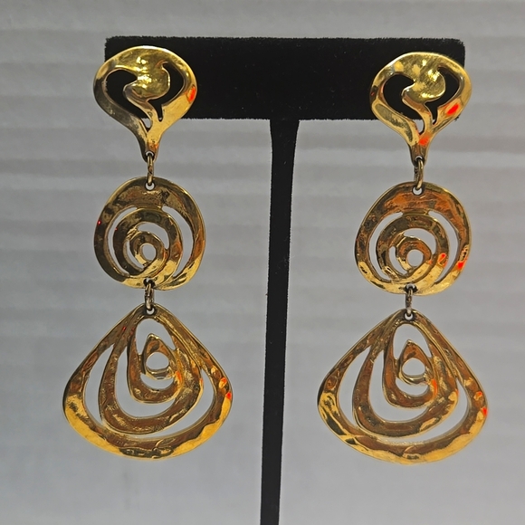 GOLD-TONE SQUIGGLY DANGLE EARRINGS - Picture 1 of 9